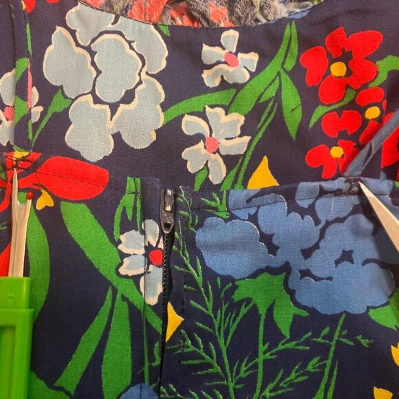 70's Vintage EJE Cotton Rainbow Blue Floral Hawaiian Sundress Day Midi Dress - Picture 10 of 10